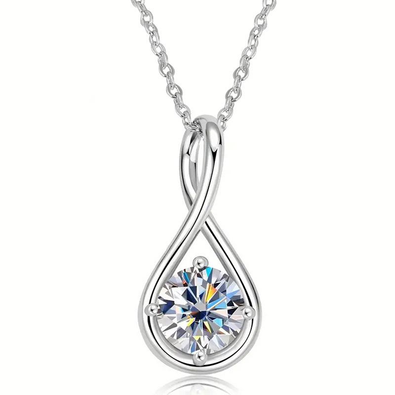 Ladies Twisted Water Droplet Pendant Necklace, Round Synthetic Zircon Inlay, Minimalist and Elegant Jewelry, Daily Wearing Necklace