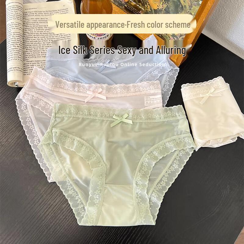 FitonTon Women's Seamless Ice Silk Lace Underwear (5-Pack)