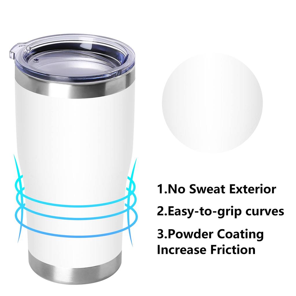 DOMICARE 20oz Tumbler with Stainless Steel Tumblers Double Vacuum Insulated Coffee Travel Powder Coated White Lid, Bulk, Walled, Mug, Tumbler,