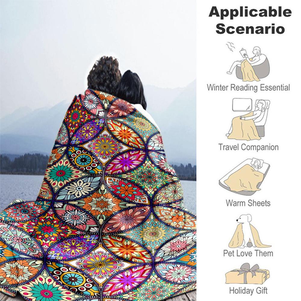 1PC Mandala PatternsOutdoor Flannel Blanket - Soft Plush Decor for Picnics, camping, Bedroom, Playroom, Office, or Lunch Break 1344A