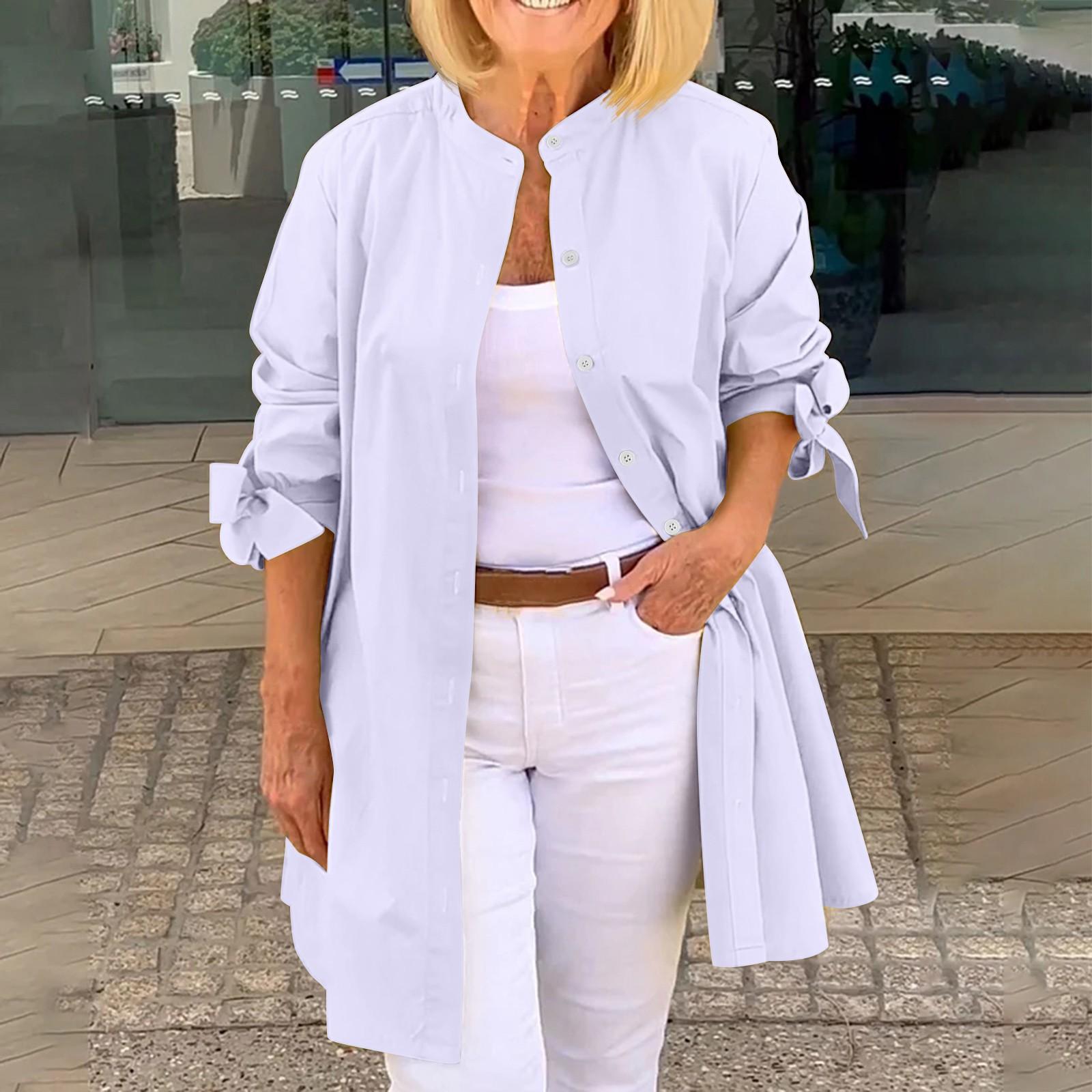 

Женская мода повседневный однотонный однобортный кардиган с длинными рукавами футболка рубашка XXXL белый