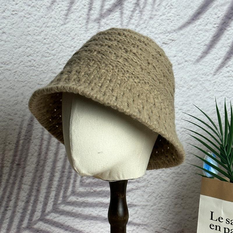 Autumn and Winter New Hollow Knitted Bucket Hat Versatile Face Small Fisherman Hat Simple Warm Basin Hat