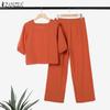 ZANZEA Womens Blouse and Pants Casual Two Piece Trousers Suit Set