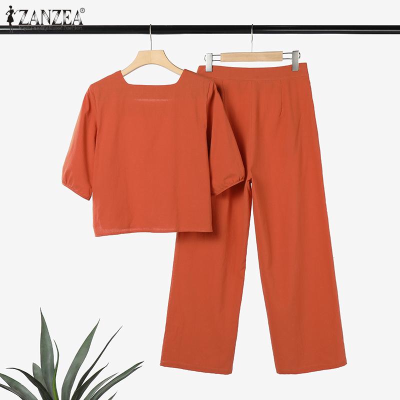 ZANZEA Womens Blouse and Pants Casual Two Piece Trousers Suit Set