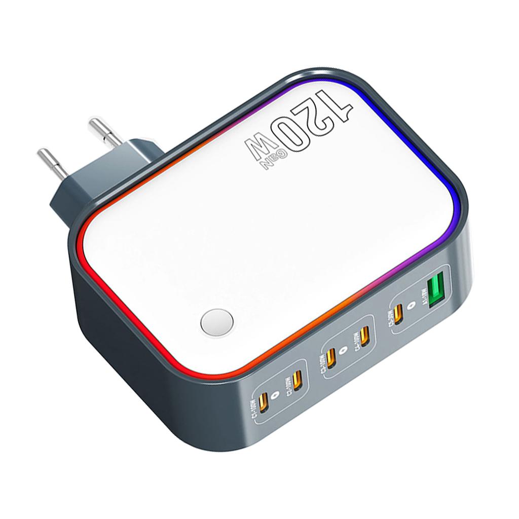 120W Ga N Charger 6 Ports Multi functional Charging Station Hub Portable for Business Travel EU Plug