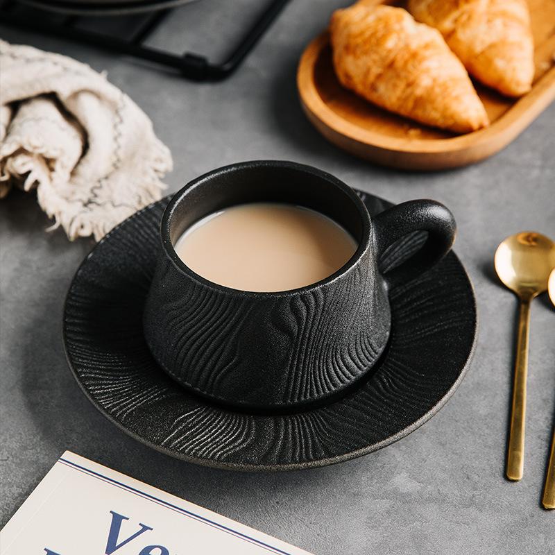 Capuccino Cups with Saucers and Metal Stand, 250ml Ceramic Coffee Cup Espresso Shots Cup Small Coffee Cups, Black and White