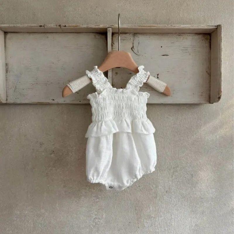 

Sister Matching Outfits Baby Clothes Summer Style for Girls Solid Color Ruffled Strap Princess Romper Jumpsuit White Romper 73CM