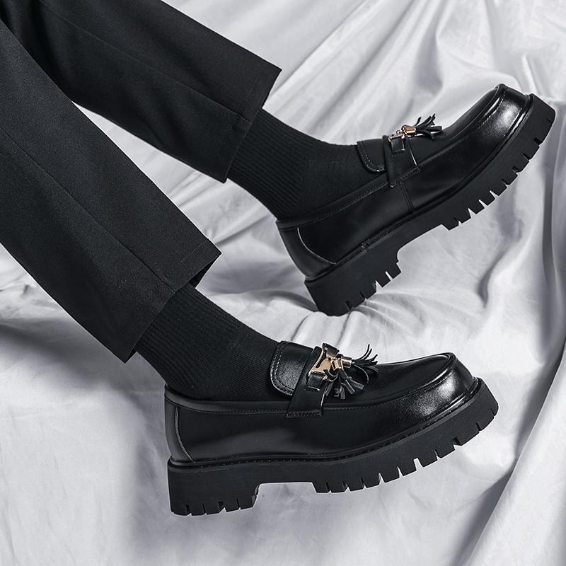 Men Fringe Casual Leather Shoes Business Men's Fashion Thickened Floor Loafers Slip On Solid Office Shoes Mens Party Shoes Men