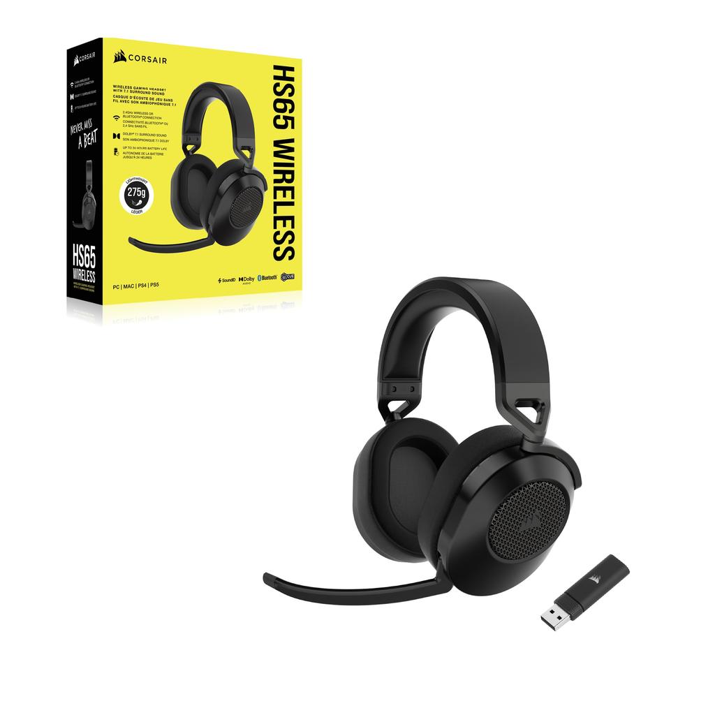CORSAIR HS65 WIRELESS Wireless Gaming Carbon Headset, PC/PS5/PS4 Compatible, Fiber, CA-9011285-AP2