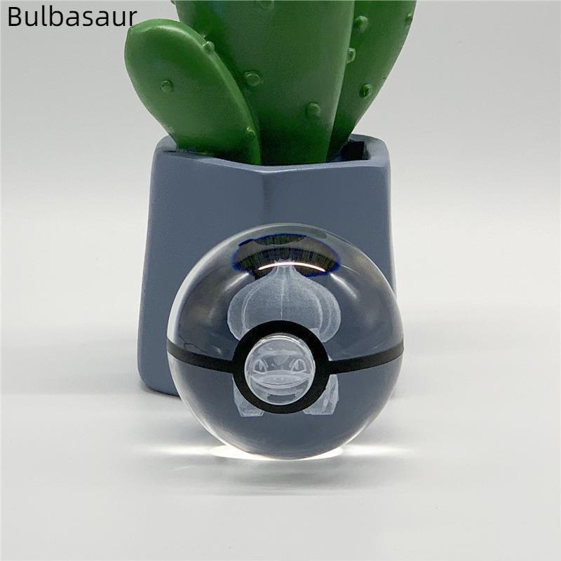 5cm  3D Crystal Ball Pikachu Eevee Mewtwo Carving Model LED Color Light Base Children's Gift Fans Toy Birthday Gift