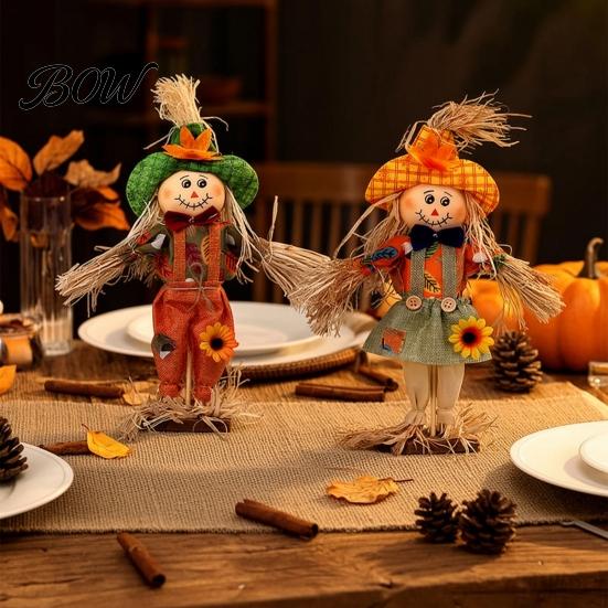 Rustic Farmhouse Yard Display Standing Fall Scarecrow Decoration, Halloween Thanksgiving Ornament Durable Garden Figure with Clothes Hat for