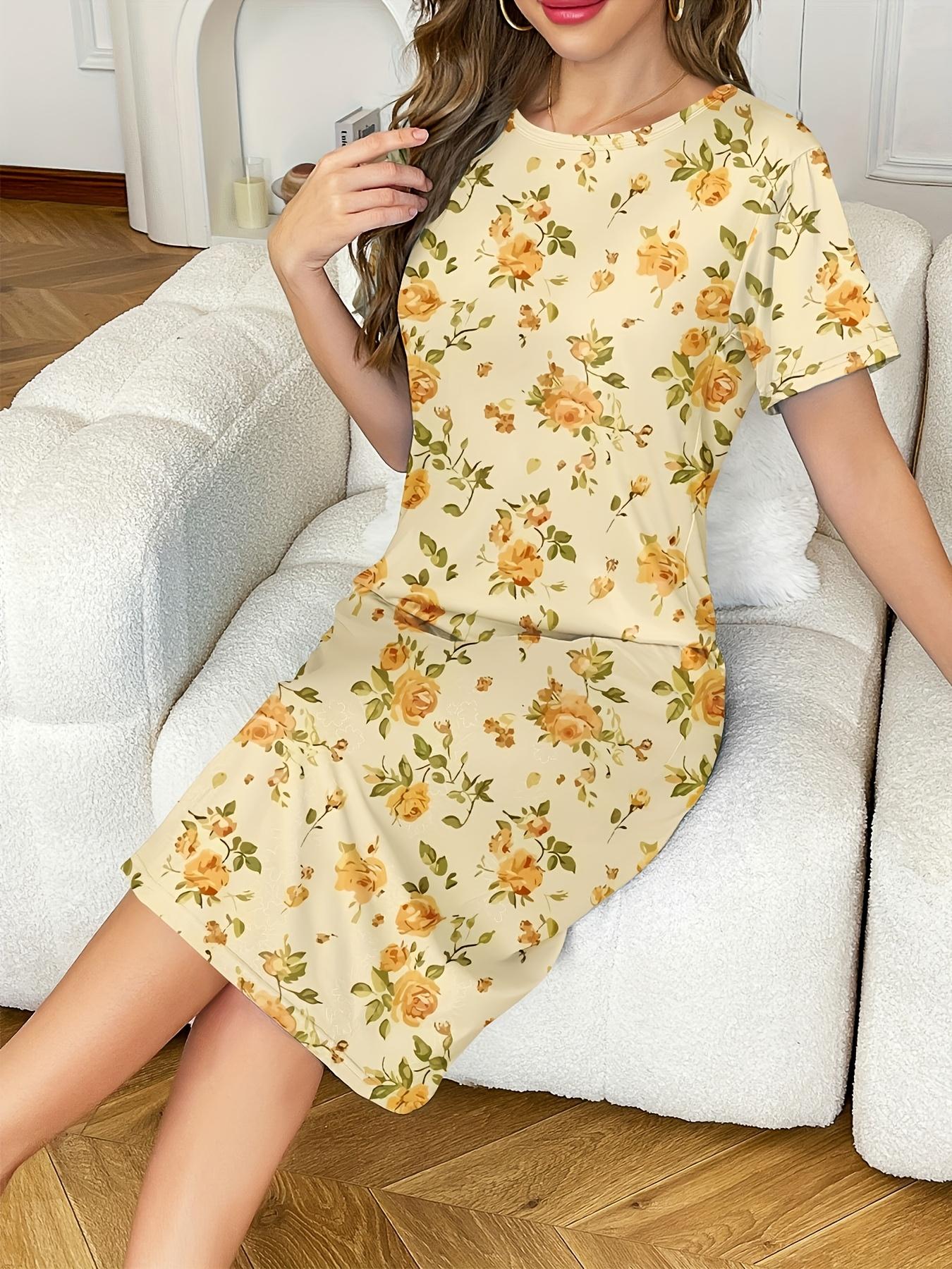 

Women s Casual and Comfortable Floral Print Short-sleeve Long Nightgown. Suitable for Spring and Summer XS дубильна кора