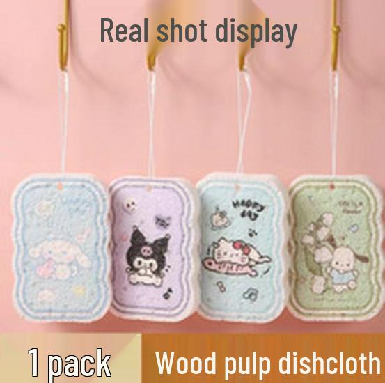 Cartoon Cat Paw Sponge: Compressed Wood Pulp for Oil-Repellent Dishwashing & Cleaning