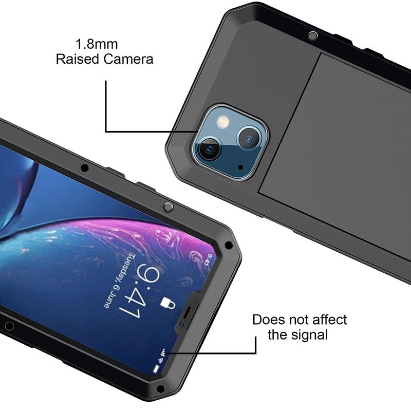 IP54 Waterproof Heavy Duty Metal Case For iPhone 17 Air 16 15 Pro Max 14 Plus 13 12 Mini 11 With Gorilla Glass Cover Fundas