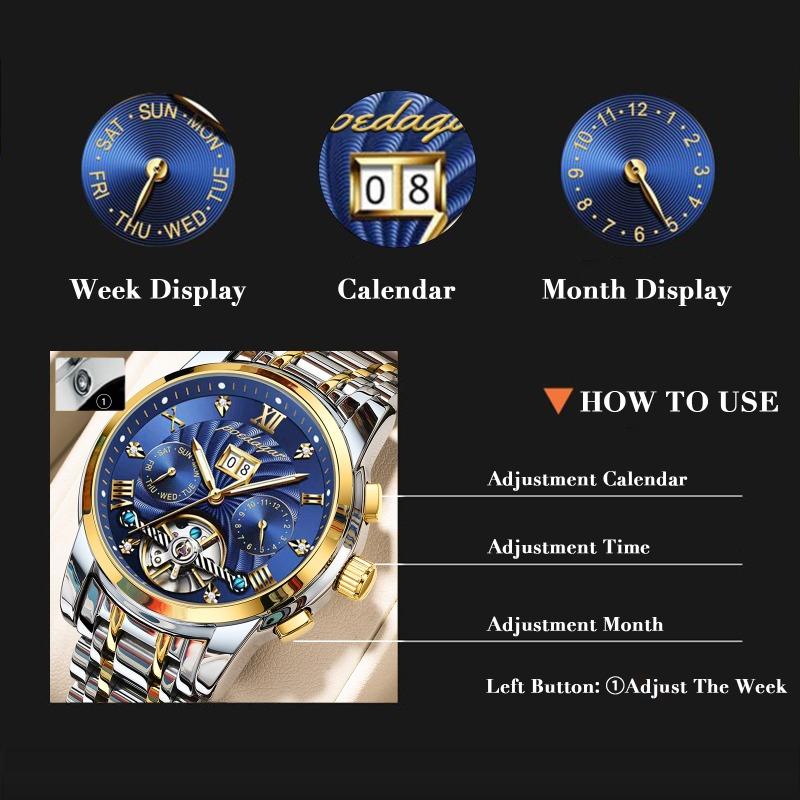 POEDAGAR Orologio da polso meccanico automatico di lusso Acciaio Inossidabile Tourbillon Orologio da uomo Impermeabile Luminoso Orologi da uomo da affari