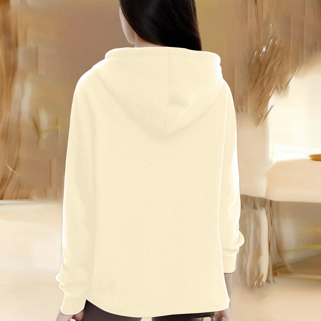 Fashionable Women's Loose Casual Solid Color Hooded Zippered Long Sleeve Jacket