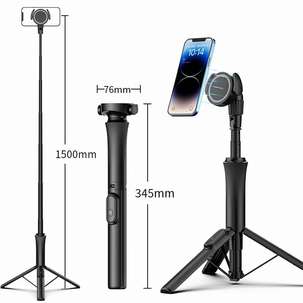 

2026 Magnetic Selfie Stick Phone Tripod w Remote Extend Cell Phone Tripod Stand For MagSafe iPhone 15 14 13 12 XIAOMI SAMSUNG чорний