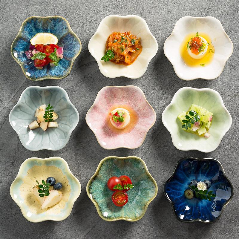 Japanese-Style Household Hot Pot Dipping Dish, Lotus Leaf-Shaped Taste Dish, Barbecue Meat, Soy Sauce, Vinegar Dish, Oil Dish, Underglaze Color, Good-