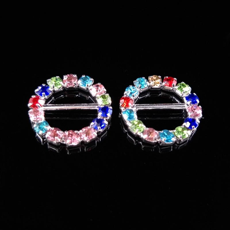 

Engood 100Pcs Colorful Rhinestone Round Heart Buckle Invitation Slider for Wedding Decoration Sewing Trim & Embellishment Craft