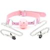 Breathable Pink Leather Bondage Gag Mouth Ball with Adjustable Metal Chain Nipple Clamps -Ultimate Pleasure for Adult Women