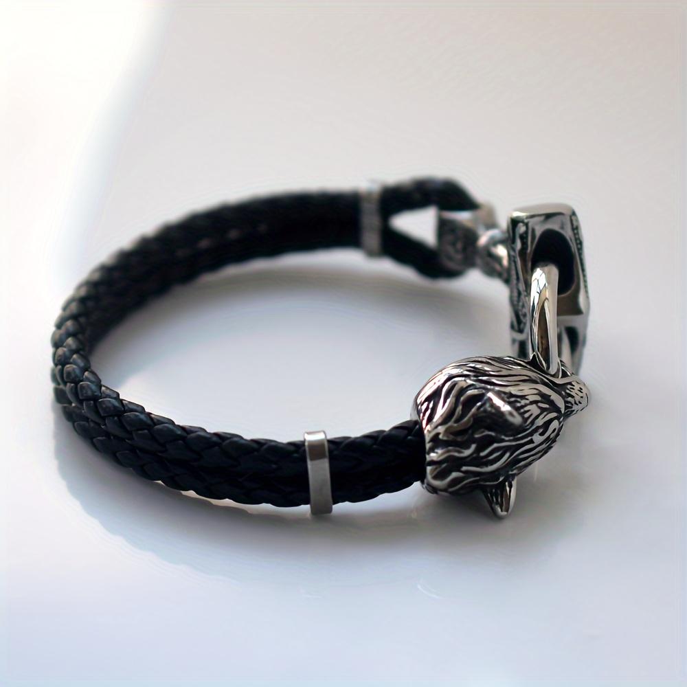 Fashion Men's Viking Wolf Head Hammer Bracelet - Nordic Pirate Style Jewelry Gift