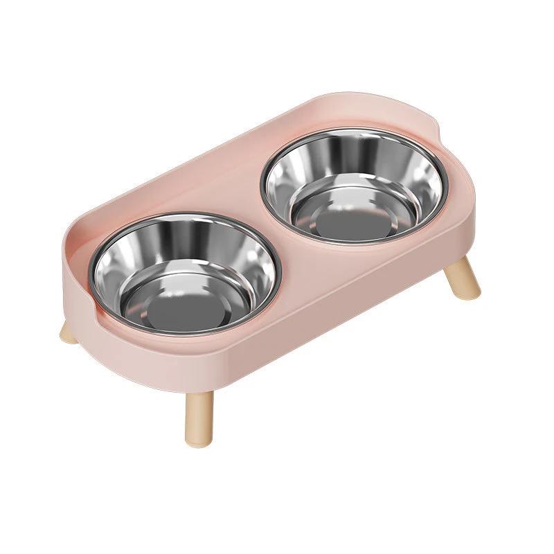 1pc Double-layer Pet Food Bowl, Anti Slip Stainless Steel Raised Bracket with Splash Proof Cat and Dog Supplies