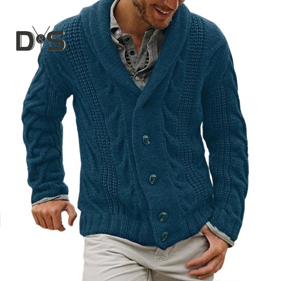 Мужской свитер, куртка из смеси хлопка и пуговиц, модный кардиган с длинными рукавами, свитер на осень-зиму XL темно-синий