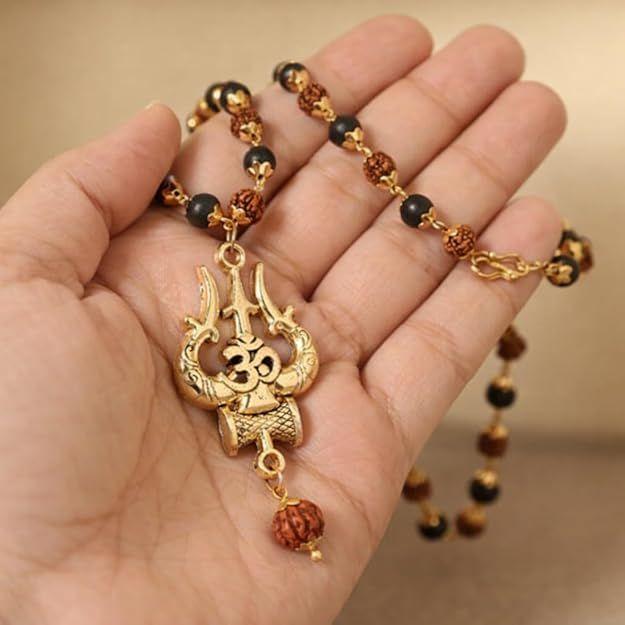 Om Trishul Rudraksha Karungali Mala Necklace for Men & Women