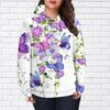 Womens Fashion Blue Beautiful Butterfly Print Loose Hoodie Tops Blouse Sweatshirt Casual Long Sleeve Pullover Tops