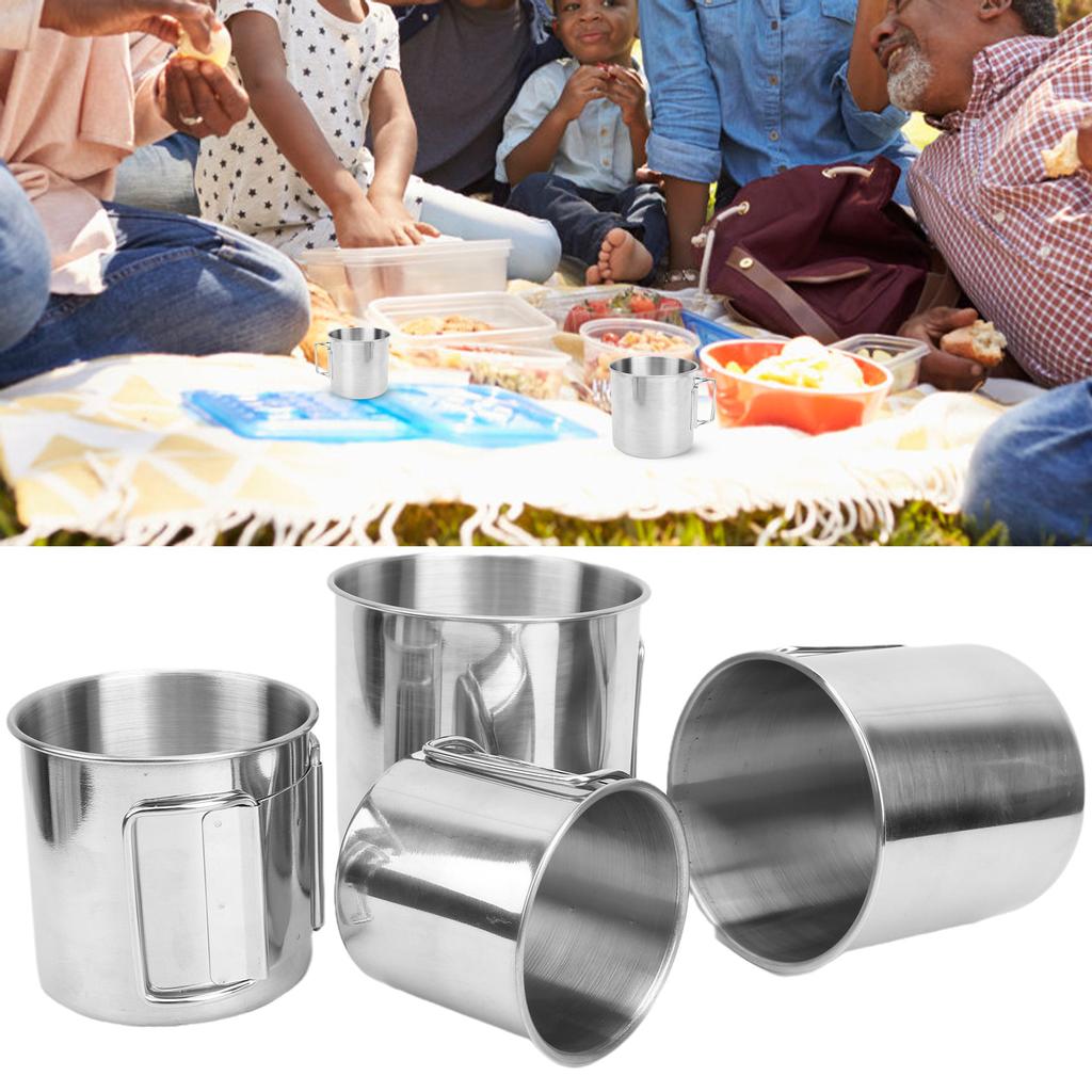 4 szt. Kubki ze stali nierdzewnej na zewnątrz, składany uchwyt, kubki do zagnieżdżania do wspinaczki na grillu