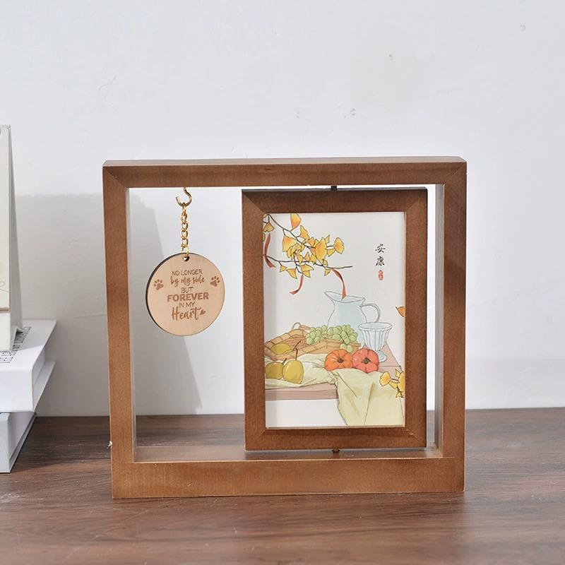 Marco de fotos de madera giratorio para escritorio portarretratos decorativo para recuerdos