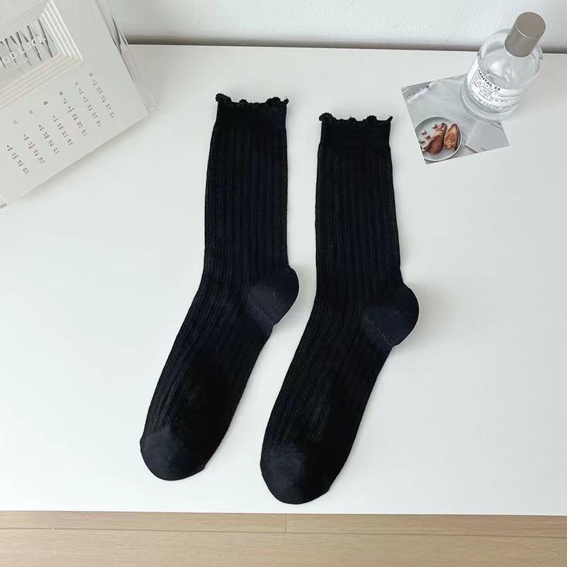 

1 пара женских тонких длинных свободных носков JK Lolita, милые японские однотонные дышащие хлопковые чулки для девочек, весенне-летние чулки one size чёрный