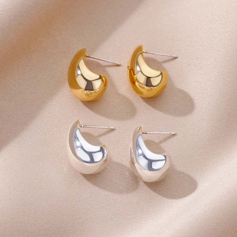 Vintage Chunky Dome Drop Earrings For Women Gold Plated Stainless Steel Thick Teardrop Earring Statement Wedding Jewelry Gift