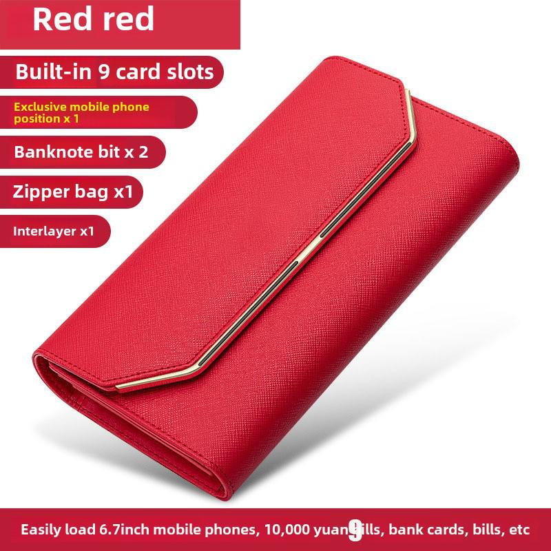 

Женский длинный клатч-кошелек из искусственной кожи в три сложения - простой и модный красный