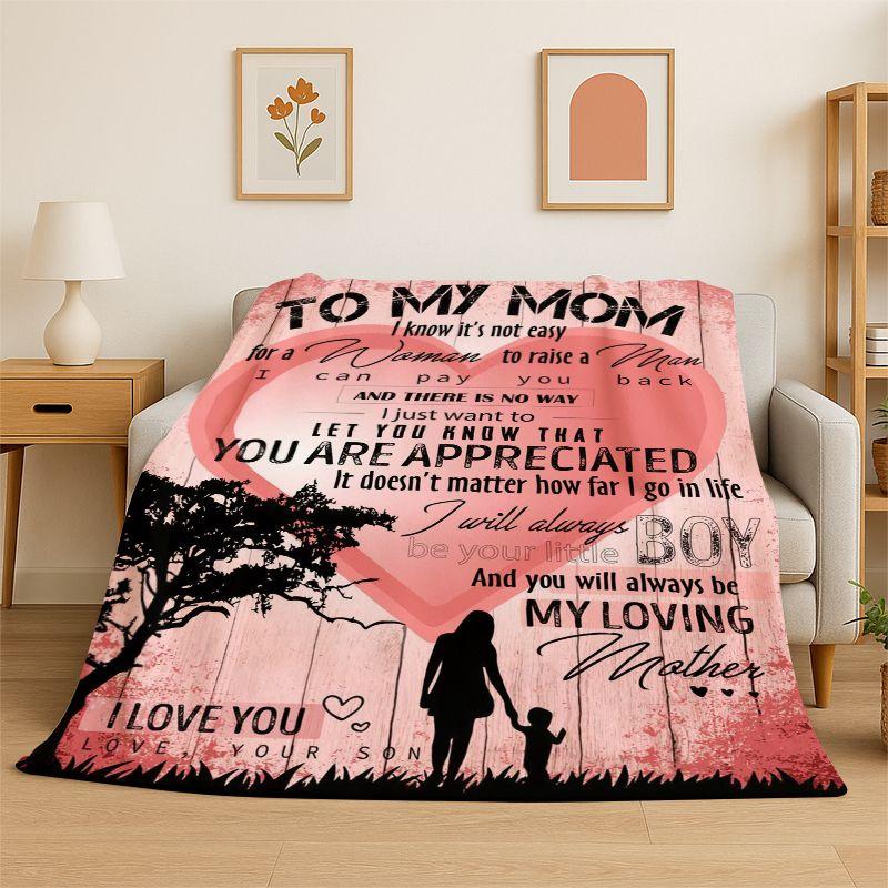 Gift Thanks To My Mom Mother Letter Present Flannel Blanket Soft Throw Blanket for Bedroom Living Room Bed Camping Picnic Nap