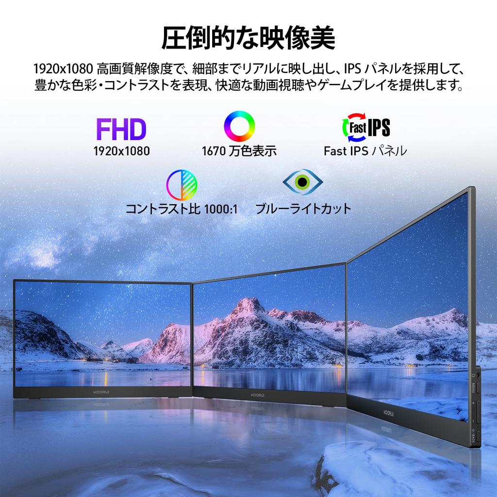 KOORUI Mobile FHD Fast IPS Panel with Portable USB Includes Secondary Ideal for Working from Home or Remote Work Monitor, 15.6-inch (1920x1080)