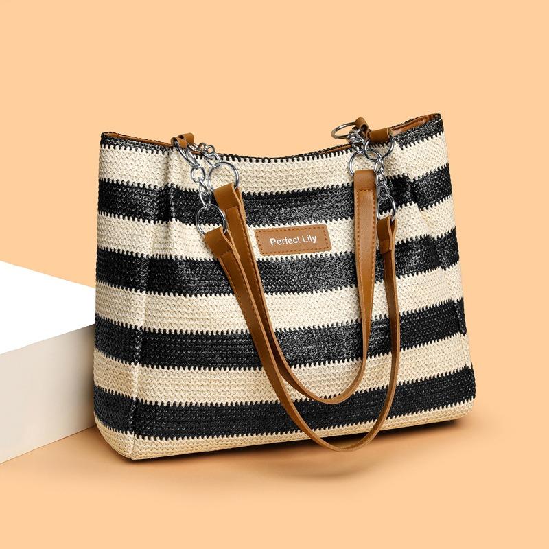 Straw woven large-capacity tote bag women's new simple casual college student class shoulder bag