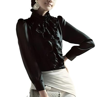 ORWZDCO Langarm Chiffonbluse mit Stehkragen und und Elegant für Formelle Perfekt für und Damenkragen, Rüschen, Bänder. Modisch, Bequem,