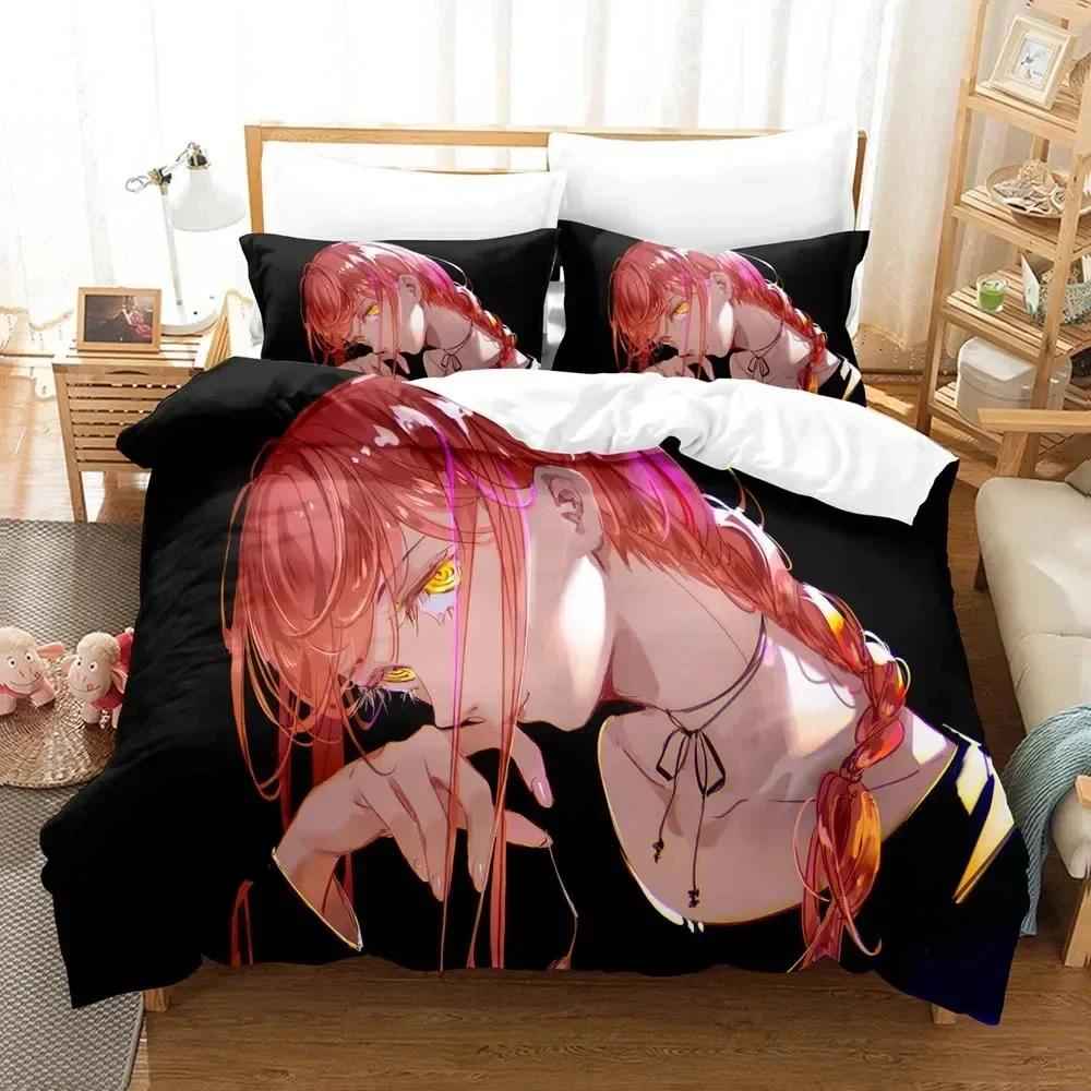 Anime Chainsaw Man Makima Bedding Set Duvet Cover Sheet Printed Bed Set Pillowcase Bed Full Queen King Size Comforter Bedroom