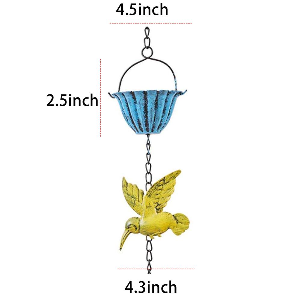 7.87Ft Hummingbird and Cup Rain Chains for Gutters Decorative Rain Chain Replacement Downspout for Gutters Eaves Drainage