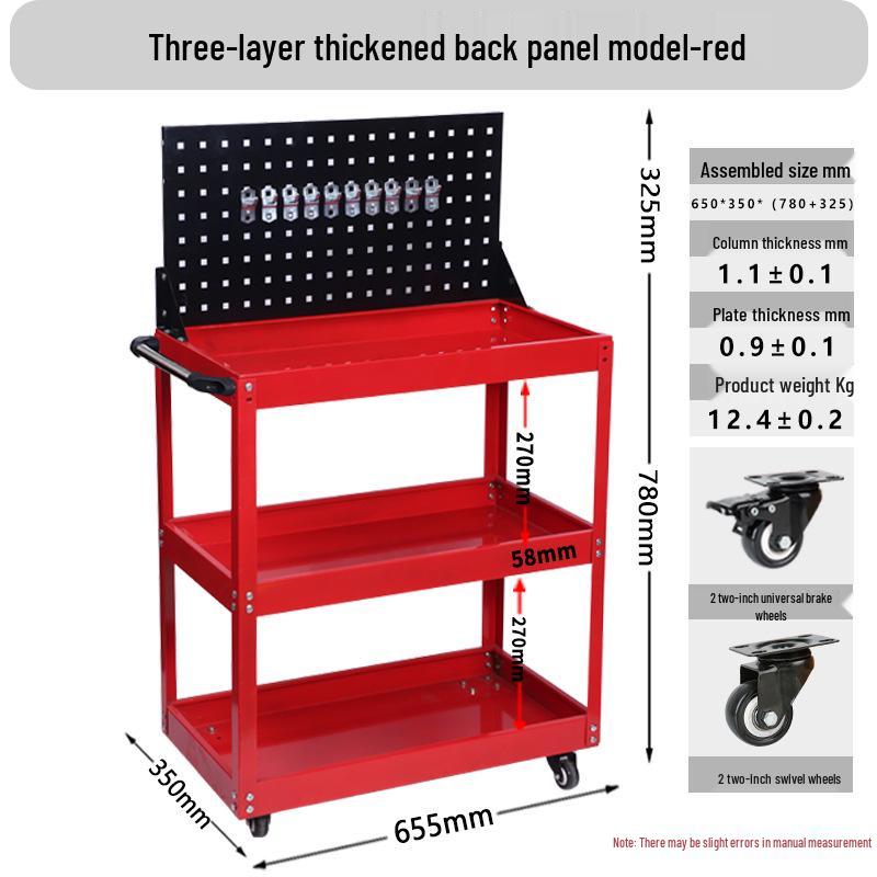 Three-Tier Movable Tool Cart for Workshop Maintenance and Storage