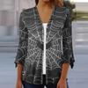 Women's Loose Casual Printed Seven Sleeve Button Down Shirt Cardigan Top