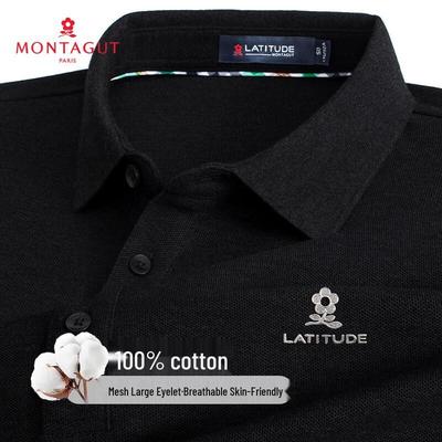 MONTAGUT Men's Autumn/Winter 100% Cotton Pique Long-Sleeve Polo Shirt
