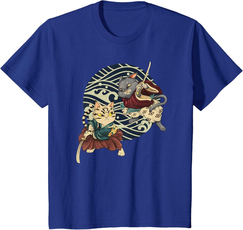 Ninja Cat Kawaii Tattoo Japanese Graphic T-Shirt Summer Men 100% Cotton Casual Oversized Loose Breathable T Shirts