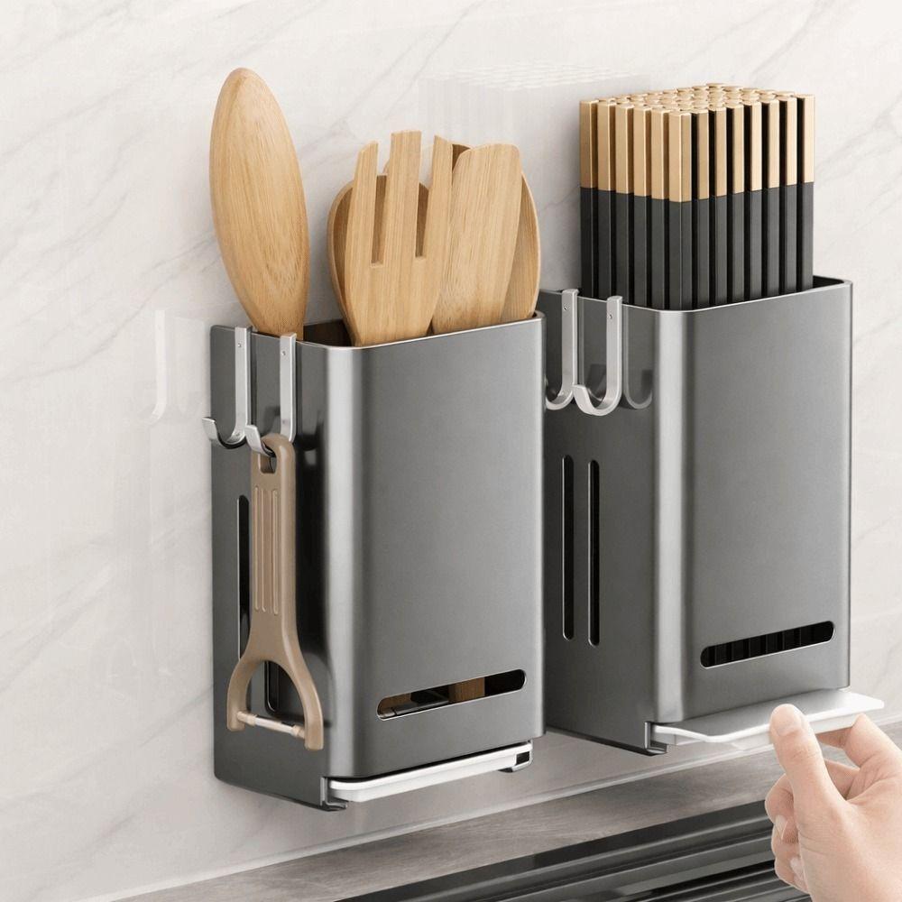 Wall Mounted Chopstick Storage Box Large Capacity Cutlery Holder Cutlery Draining Basket  Bathroom
