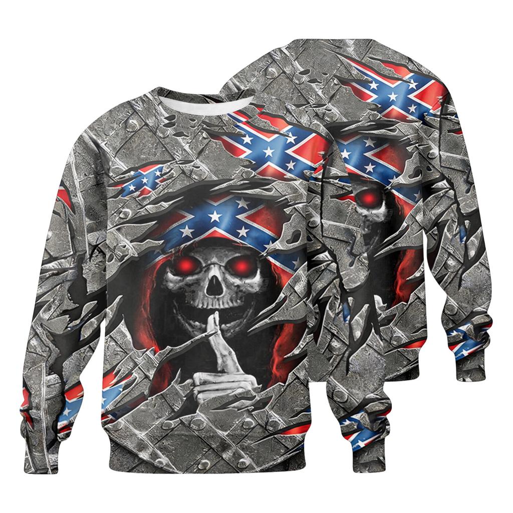 Men's Long Sleeve Neck Sweatshirt with Halloween Print, Casual Loose Fit
