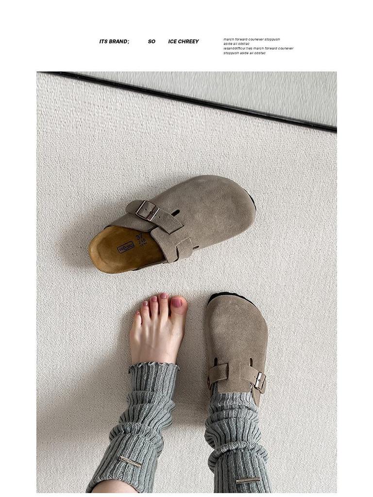 BK Čisté Originálne Kožené Unisex Drevené Šľapky s Hrúbkou Korkovou Podrážkou, Ležérne Papuče s Otvorenou Špičkou