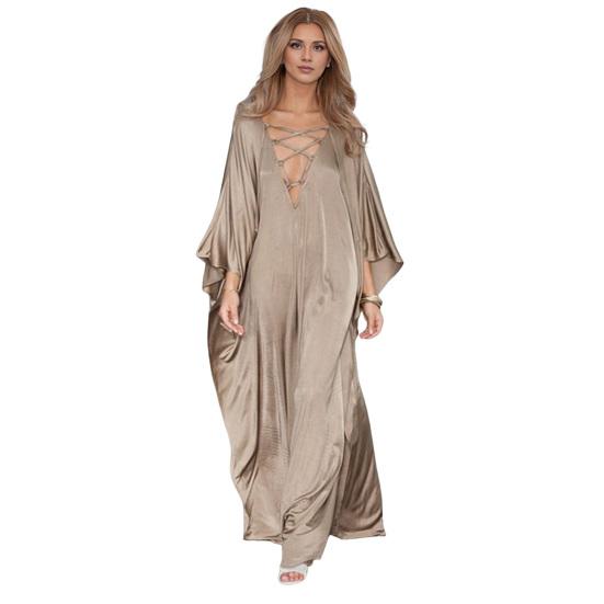 

Бохо Платье из сатина больших размеров для женщин, с завязкой спереди, V-образным вырезом, длинными рукавами, платье-туника, повседневный домашний халат, летний пляжный купальник-накидка золотистый