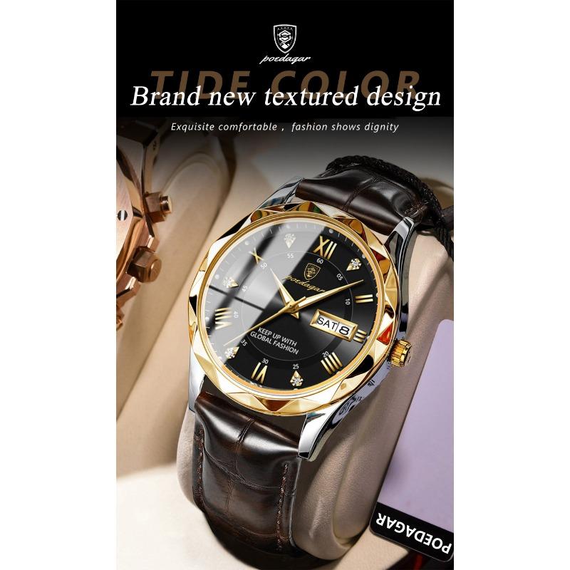 POEDAGAR New Fashionable Trendy Youth Leisure Simple Luxury Men's Watch Waterproof Luminous Calendar Quartz Watch