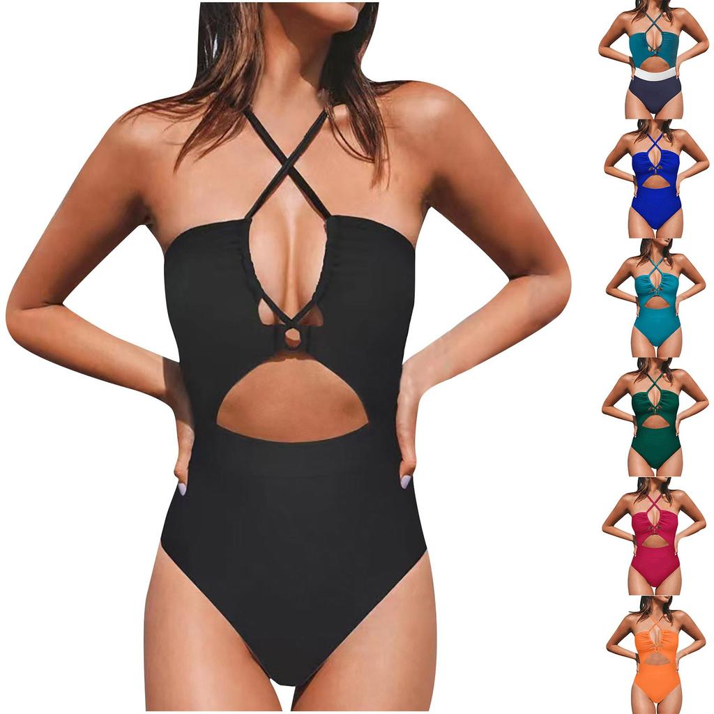 Maillot de bain une pièce sexy à imprimé croisé pour femme (Avec coussinet de poitrine sans soutien-gorge en acier)